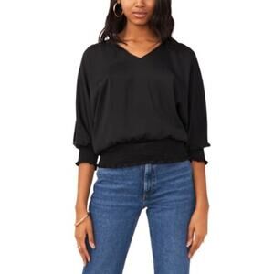 Sam Jess Women's Smocked-Waist V-Neck Top in Black